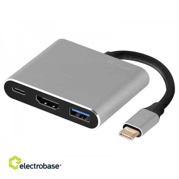 Sülearvutid, sülearvutid, tarvikud // USB Hubs | USB Docking Station // ADAPTER TRACER A-1, USB-C, HDMI 4K, USB 3.0, PDW 100W image 2