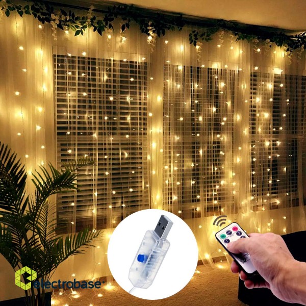 LED apšvietimas // Dekoratyvinis ir kalėdinis apšvietimas // Kurtyna świetlna LED 3x3m Maclean, wymiary 3x3m, 300 diód LED, 8 trybów świecenia, USB 5V DC, 1A,temp. barw.3200K, MCE413 paveikslėlis 2