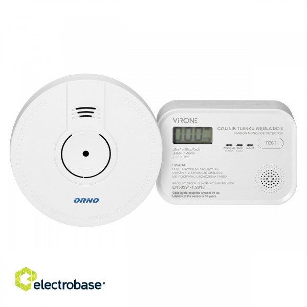 Security systems // Alarm Sensors // Zestaw bateryjny czujnik tlenku węgla (czadu) 3xAA + czujnik dymu, 9V DC