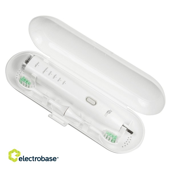 Tooth care // Brushes // Szczoteczka soniczna do zębów Promedix, kolor biały, 5 trybów, timer, wskaźnik poziomu nał. baterii,  2 końcówki i kabel USB, PR image 4