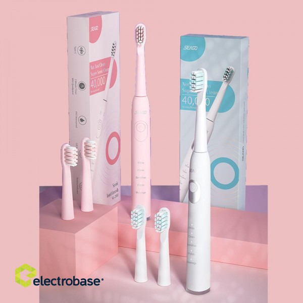 Tooth care // Brushes // Szczoteczka soniczna do zębów SEAGO,  różowy,  bateria 700 mAh, 5 trybów pracy,  3 końcówki, SG-2303 Pink image 9