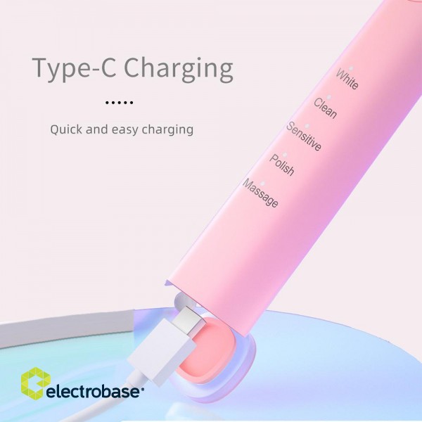 Zobu birstes // Zobubirstes  // Szczoteczka soniczna do zębów SEAGO,  różowy,  bateria 700 mAh, 5 trybów pracy,  3 końcówki, SG-2303 Pink image 3