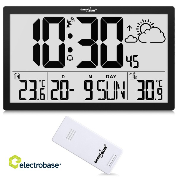 Home and Garden Products // Clocks // Zegar ścienny LCD bardzo duży GreenBlue, temperatura, data, GB218 image 1