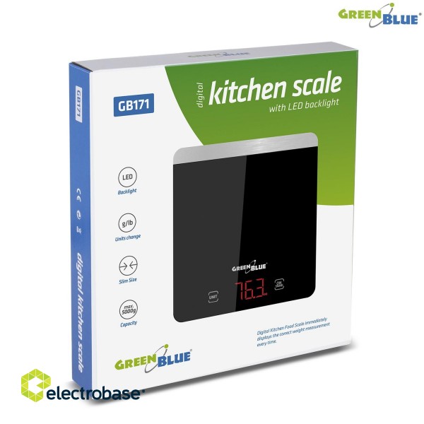 Kitchen electrical appliances and equipment // Kitchen scales // Waga kuchenna cyfrowa LED czarna GreenBlue GB171 min 1g max 5000g image 2