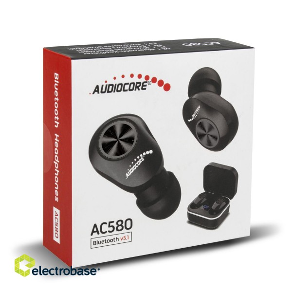 Audio and HiFi sistēmas // Austiņas ar mikrofonu // Douszne słuchawki TWS BT 5.1 Audiocore z bazą do ładowania 300mAh, słuchawki 30mAh, czarne AC580 image 6