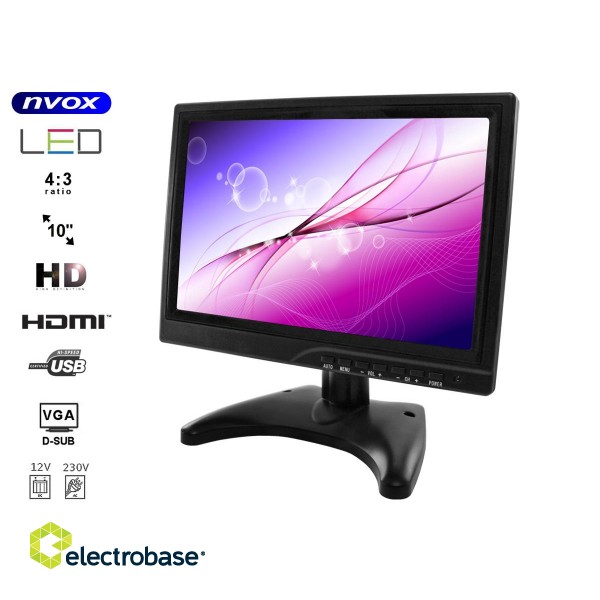 Auto- ja mootorrattatooted, elektroonika, navigatsioon, CB raadio // Autoraadio ja helisüsteem, autosisesed monitorid // Monitor LED HD 10cali HDMI VGA USB AV BNC 12V 230V... (NVOX PC1018 HD) image 1