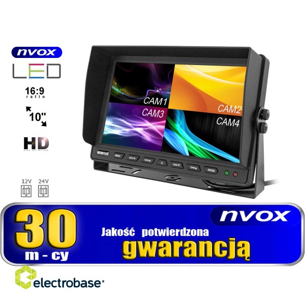 Auto un Moto preces, Auto Audio, Navigācija, CB Radio // Automašīnu radio un audio | Monitori // Monitor samochodowy lub wolnostojący LCD 10cali cali z obsługa do 4 kamer 4PIN 12V 24V... (NVOX  image 3