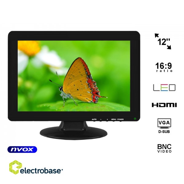 Auto un Moto preces, Auto Audio, Navigācija, CB Radio // Automašīnu radio un audio | Monitori // Monitor samochodowy lub wolnostojący LCD 12cali cali LED VGA HDMI 12V 230V... (NVOX PC1211 VGAH) image 1