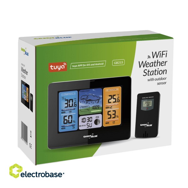 Smart devices // Meteo Stations // Stacja pogodowa WiFi GreenBlue, zgodna z TUYA, czujnik zewnętrzny, kalendarz, prognoza pogody, barometr, GB215 image 4