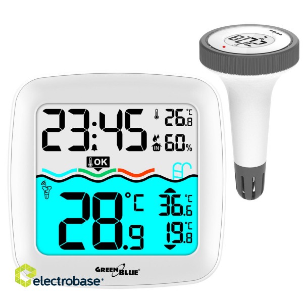 Smart devices // Meteo Stations // Stacja pogodowa z termometrem basenowym GreenBlue, zasięg 60m, czujnik pływający, temperatura, godzina, kalendarz, DCF, GB216 image 1