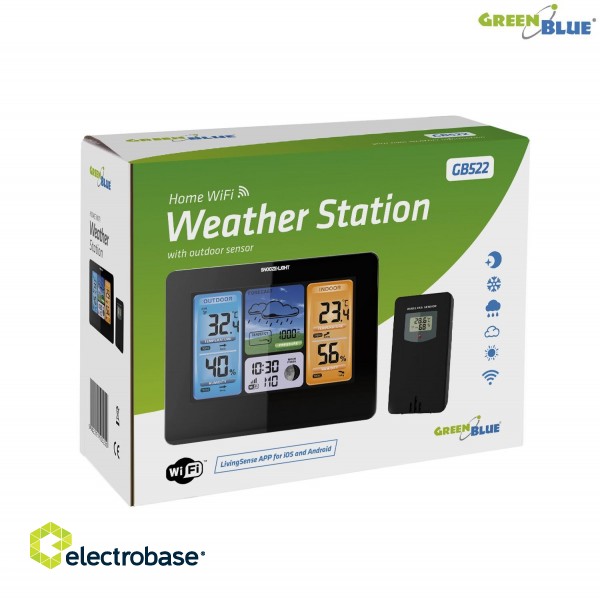 "Smart" įrenginiai // Meteo stotys // Stacja pogody bezprzewodowa GreenBlue, kolorowa, WiFi, fazy księżyca, GB522 paveikslėlis 3