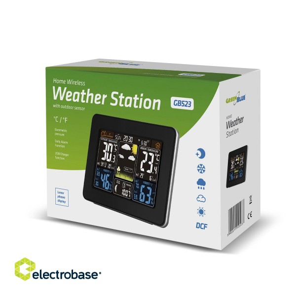 Smart devices // Meteo Stations // Stacja pogody bezprzewodowa GreenBlue, kolorowa, z systemem DCF, fazy księzyca, GB523 image 5
