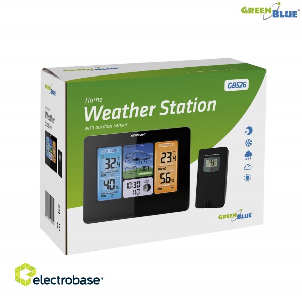 Smart devices // Meteo Stations // Stacja pogody bezprzewodowa GreenBlue, kolorowa, z systemem DCF, fazy księżyca, GB526 image 3