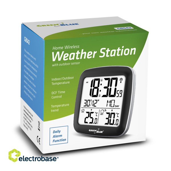 Viedierīces // Meteo stacijas // Stacja pogody bezprzewodowa GreenBlue, z systemem DCF, kalendarz, alarm, GB542 image 2