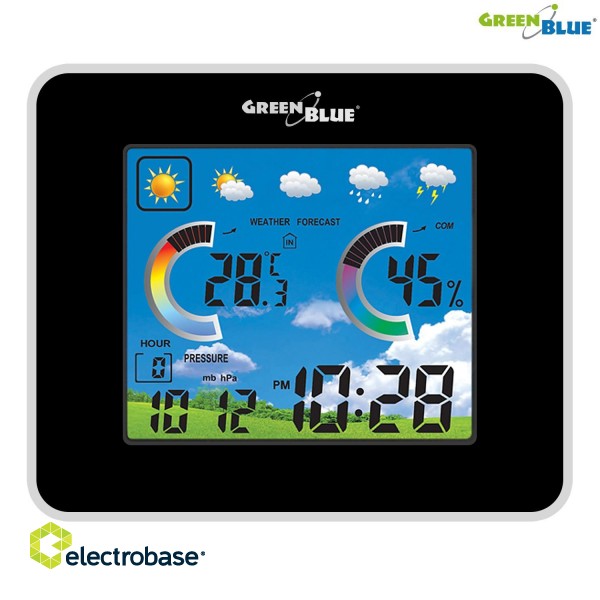 Älykkäät laitteet // Meteo-asemat // Stacja pogody bezprzewodowa IN/OUT temperatura wilgotność barometr ładowarka USB GreenBlue GB145 black image 2