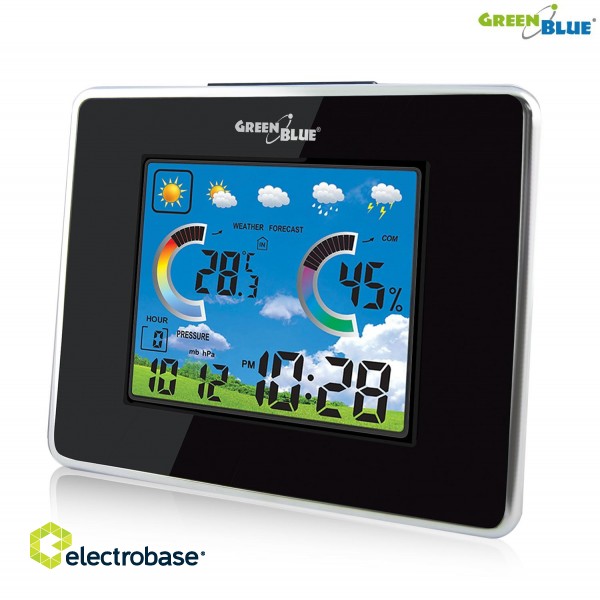 Älykkäät laitteet // Meteo-asemat // Stacja pogody bezprzewodowa IN/OUT temperatura wilgotność barometr ładowarka USB GreenBlue GB145 black image 4