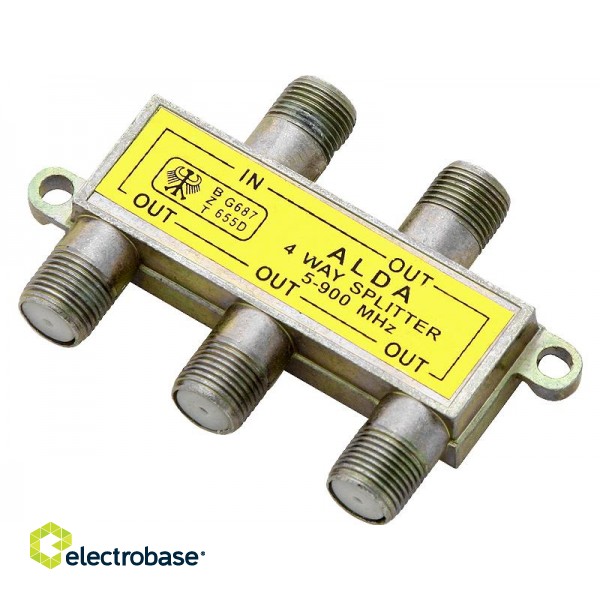 Koaksialinių kabelių sistemos // Konektori, aksesuāri un instrumenti koaksiālajiem kabeļiem // 3104#                Rozgałęźnik f: sat 4 way spliter alda