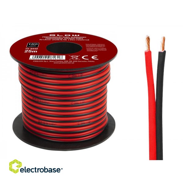 Acoustic audio systems cable and wire. Speaker cable // 73-344# Przewód głośnikowy 2x1,00mm czarno-czerwony 25m