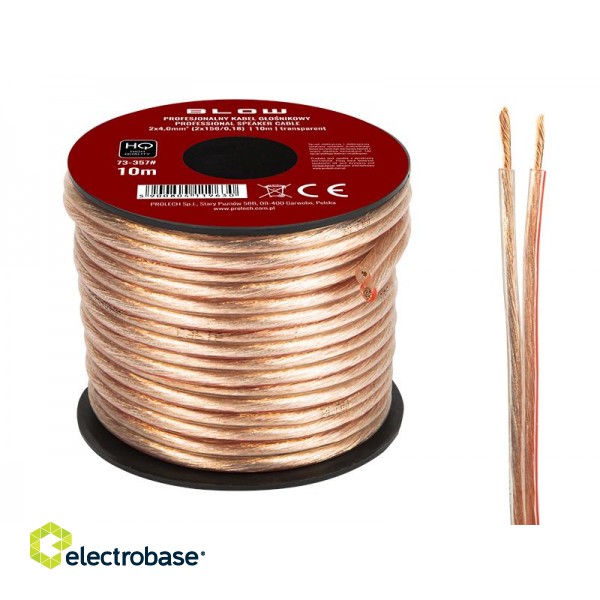 Acoustic audio systems cable and wire. Speaker cable // 73-357# Przewód głośnikowy 2x4,00mm przezroczysty 10m