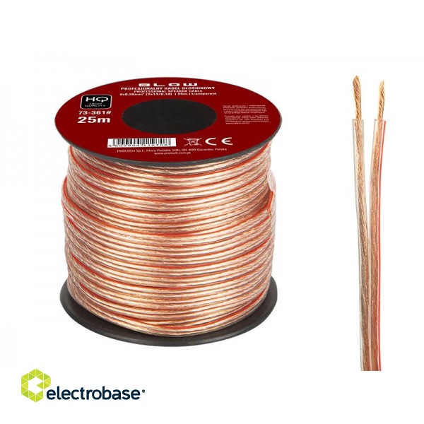 Acoustic audio systems cable and wire. Speaker cable // 73-361# Przewód głośnikowy 2x0,35mm przezroczysty 25m