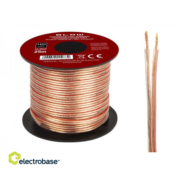 Acoustic audio systems cable and wire. Speaker cable // 73-364# Przewód głośnikowy 2x1,00mm przezroczysty 25m
