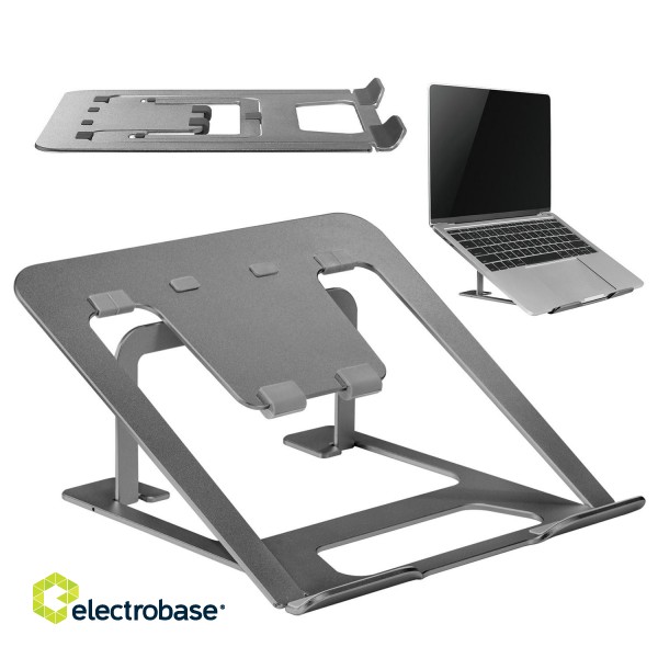 SALE // Aluminiowa ultra cienka składana podstawka pod laptopa Ergo Office, szara, pasuje do laptopów 11-15'', ER-416 G image 1