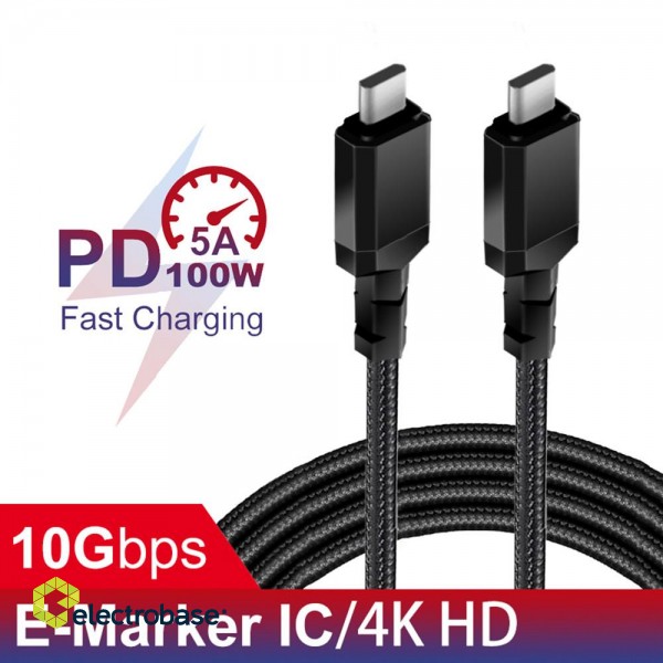 Alennusmyynti // Kabel 2 x USB-C 100W Maclean, wspierający PD, przesył danych do 10Gbps, 5A, czarny, dł. 2m, MCE492 image 6