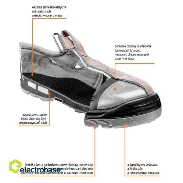 Shoes, clothes for Work | Personal protective equipment // Shoes, sandals and Wellington boots // Sandały robocze S1 SRC, zamszowe, rozmiar 39 image 3