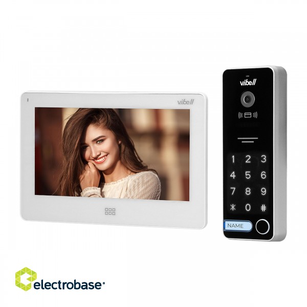 VIDEO-OVIPUHELIN  | Door Bels // VIDEO-OVIPUHELIN HD // Zestaw wideodomofonowy, bezsłuchawkowy kolor, LCD 7", dotykowy, menu OSD, pamięć, gniazdo na kartę SD, DVR, sterowanie bramą, z szyfratorem i RFID, biały, TAURI MEMO image 1