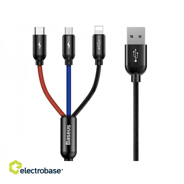 Telefoni un aksesuāri // Lādētāji un turētāji // BASEUS Kabel 3w1 USB-C / Lightning / Micro 3A 1.2m (CAMLT-BSY01) Czarny image 1