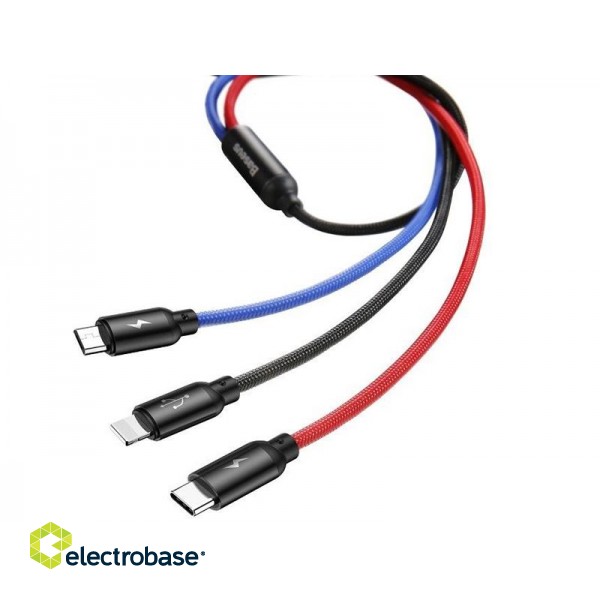 Telefoni un aksesuāri // Lādētāji un turētāji // BASEUS Kabel 3w1 USB-C / Lightning / Micro 3A 1.2m (CAMLT-BSY01) Czarny image 3