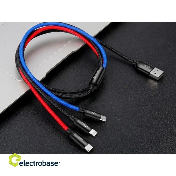 Telefoni un aksesuāri // Lādētāji un turētāji // BASEUS Kabel 3w1 USB-C / Lightning / Micro 3A 1.2m (CAMLT-BSY01) Czarny image 4
