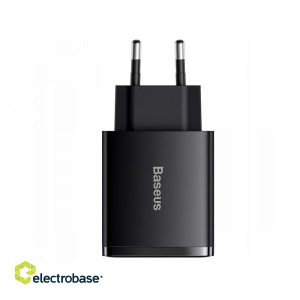 Mobilie Telefoni un aksesuāri // Lādētāji un turētāji // BASEUS Ładowarka sieciowa Baseus Compact Quick Charger, 2xUSB, USB-C, PD, 3A, 30W (CCXJ-E01) Czarna image 1
