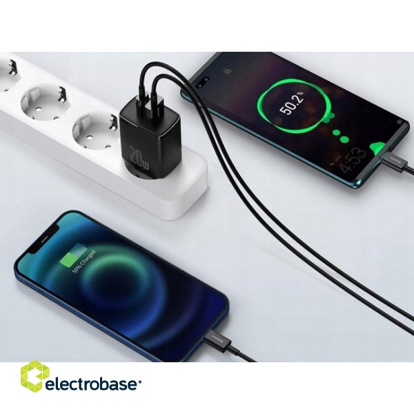 Mobilie Telefoni un aksesuāri // Lādētāji un turētāji // BASEUS Ładowarka sieciowa Baseus Compact Quick Charger, USB, USB-C, 20W (CCXJ-B01) Czarna image 5