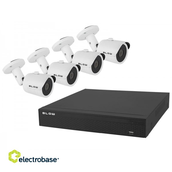 Videonovērošanas kameru sistēmas // Videonovērošanas kameru komplekts // 78-850# Zestaw monitoringu poe blow 4x5mp 2tb bl-ki5b4/poe/2tb 4x kamery tubowe 5mp dysk hdd2tb image 1