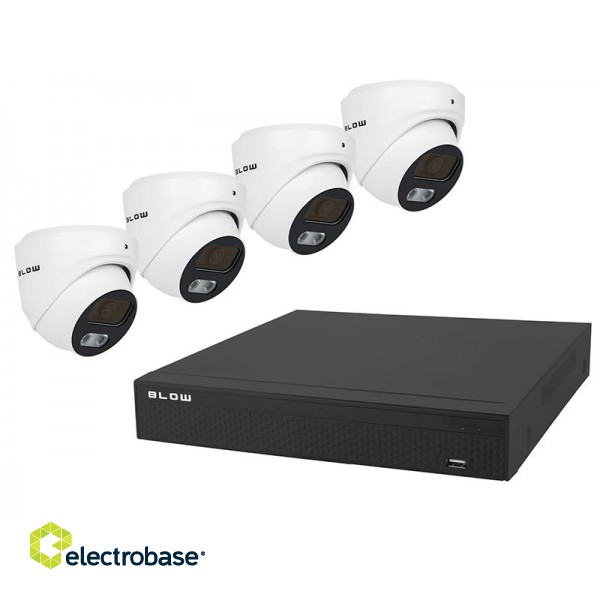 Videonovērošanas kameru sistēmas // Videonovērošanas kameru komplekts // 78-856# Zestaw monitoringu poe blow 4x5mp 2tb bl-ki5t4/poe/2tb 4x kamery kopułowe 5mp dysk hdd2tb