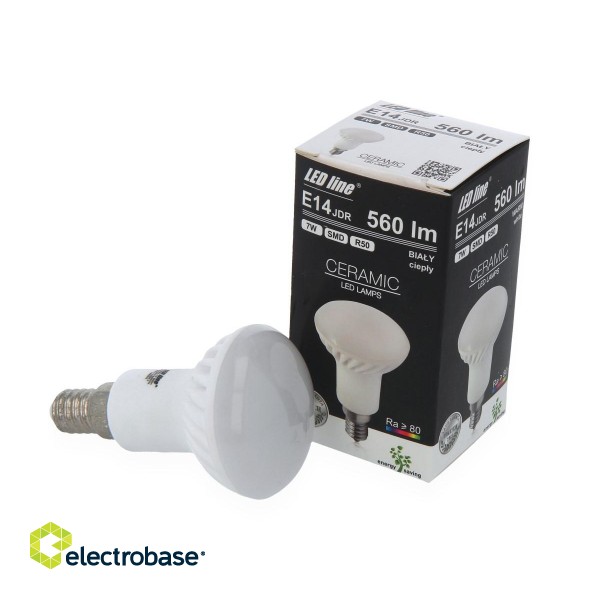 LED bulb E14 230V 7W 560lm R50 180° warm white, ceramic, LED line