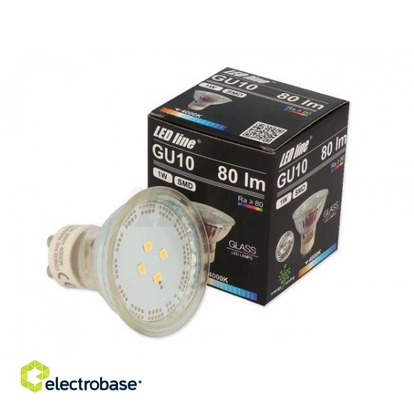 LED lamp GU10 230V 1W 80lm neutral white 4000K, LED line paveikslėlis 1