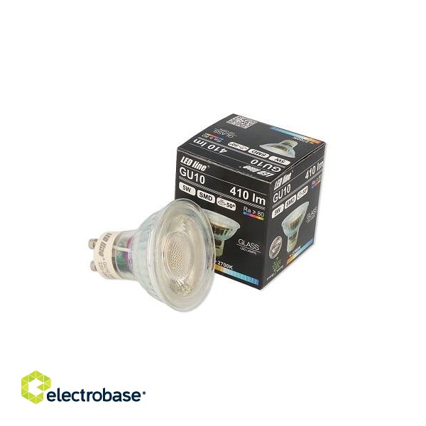 LED spotlight GU10 230V 5W 410lm 50° warm white, glass, LED line
