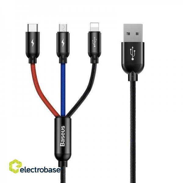 Cable USB A plug - USB C / micro USB / IP Lightning connector cable 1.2m for device chargin (not suitable for data transfer) black BASEUS image 1