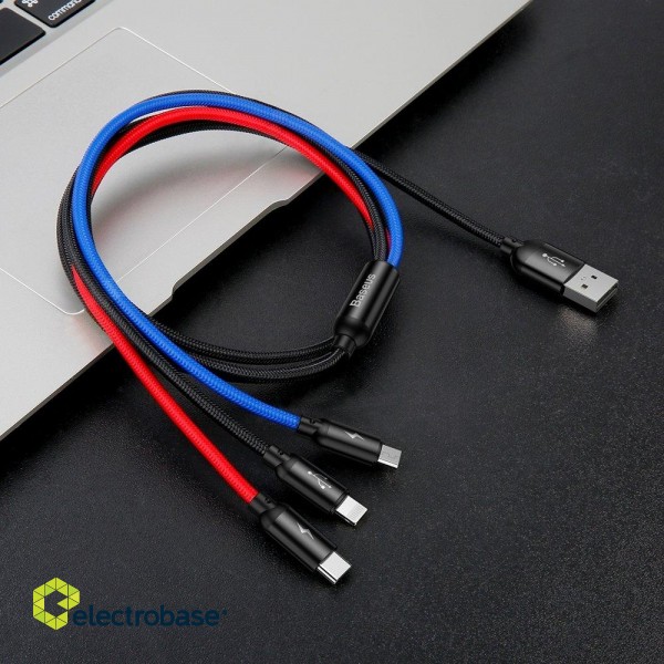 Cable USB A plug - USB C / micro USB / IP Lightning connector cable 1.2m for device chargin (not suitable for data transfer) black BASEUS image 2