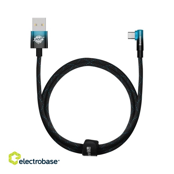 Cable USB A Plug - USB C Plug 90° Angled 1.0m 100W (do not compatible with iPhone 15) Blue / Black MVP ElbowBASEUS image 1