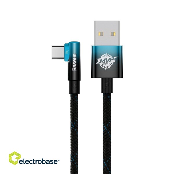 Cable USB A Plug - USB C Plug 90° Angled 1.0m 100W (do not compatible with iPhone 15) Blue / Black MVP ElbowBASEUS image 2