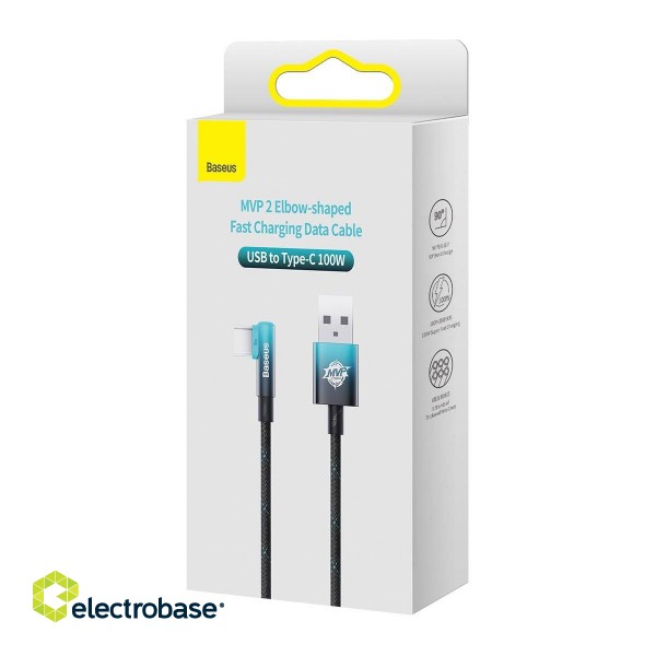 Cable USB A Plug - USB C Plug 90° Angled 1.0m 100W (do not compatible with iPhone 15) Blue / Black MVP ElbowBASEUS image 4