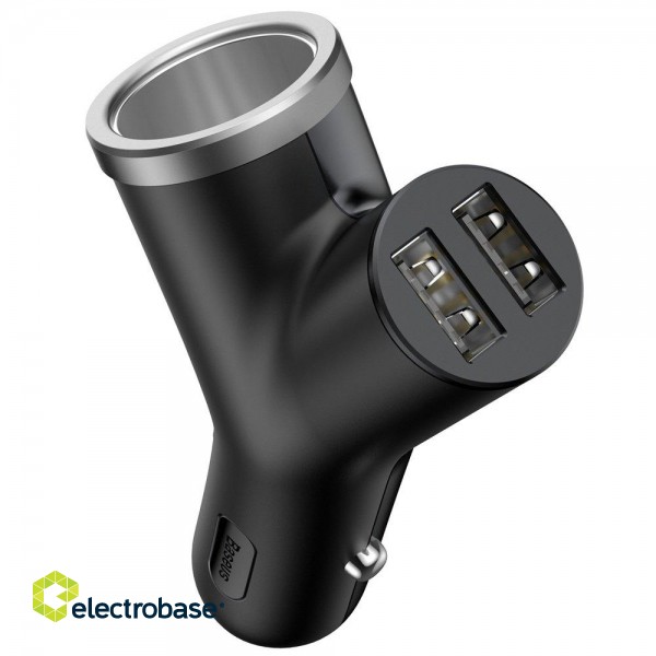Car Charger 2xUSB 3.4A with Cigarette Lighter Port, Black image 1