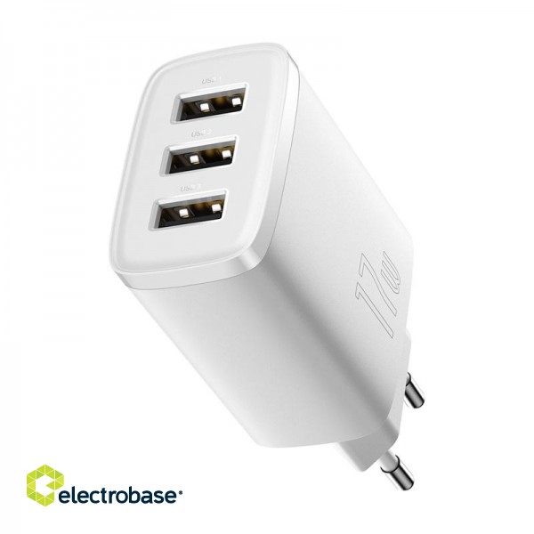 Wall Charger 17W 3xUSB 3.4A, White image 1