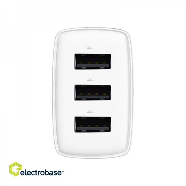 Wall Charger 17W 3xUSB 3.4A, White image 3