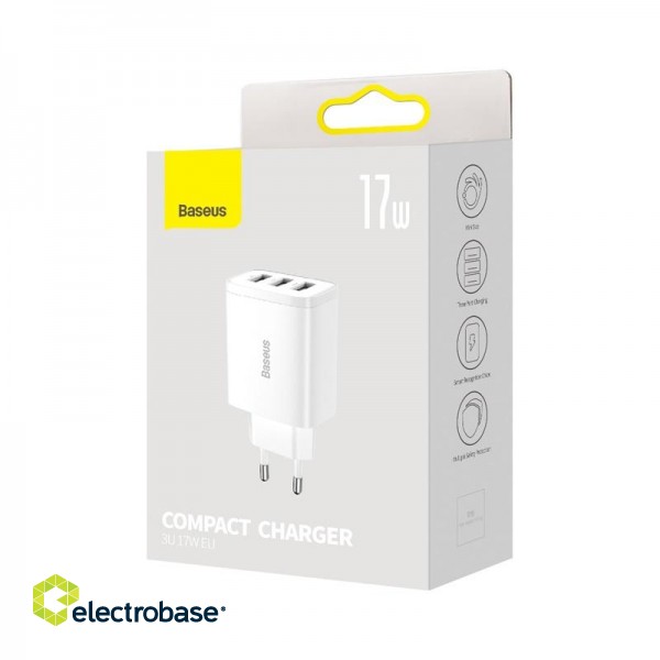 Wall Charger 17W 3xUSB 3.4A, White image 6