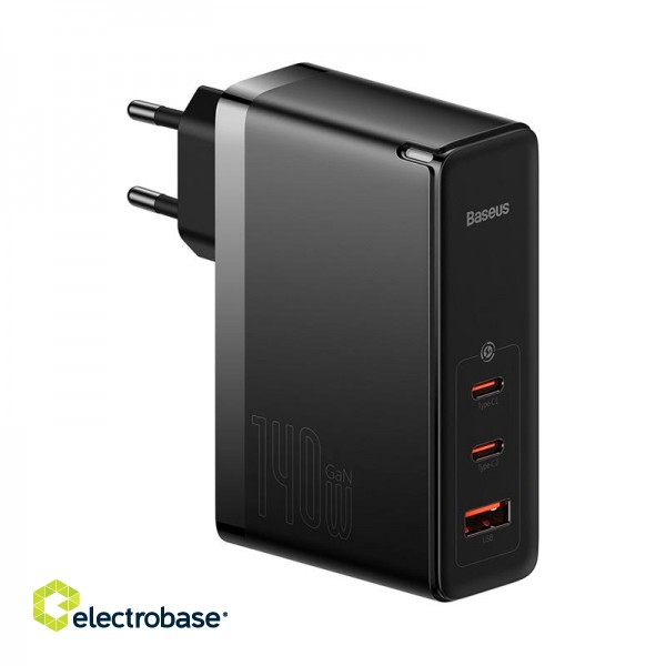 Wall Charger GaN5 Pro 140W USB + 2xUSB-C QC4+ PD3.1 with USB-C 1m Cable, Black image 1