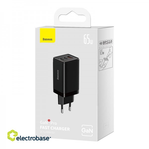 Wall Charger GaN5 Pro 65W USB + 2xUSB-C QC3.0 PD3.0 with USB-C 1m Cable, Black image 5